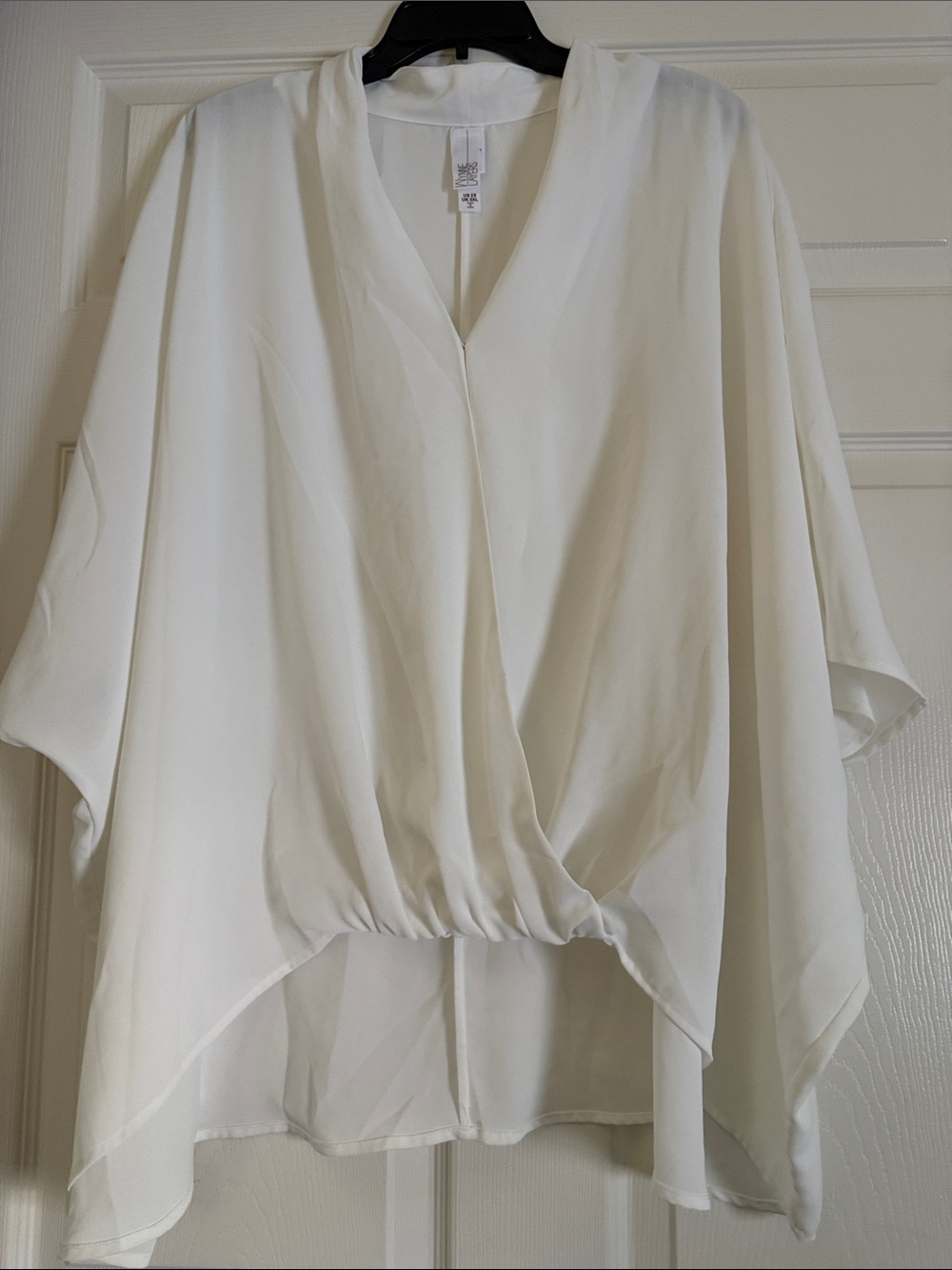 Women’s White Draped V-Neck Blouse
